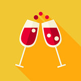 Vector Flat Design Cheers Glasses with Wine Icon