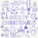 Collection of vector Christmas characters and ornaments in doodl