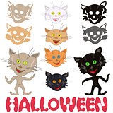 Halloween set of funny cats and feline masks