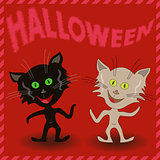 Inscription Halloween and two amusing cats