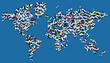 Polluting the world - continents covered with scattered plastic 