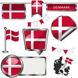 Glossy icons with flag of Denmark