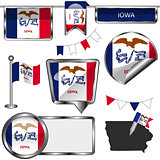Glossy icons with flag of Iowa