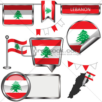 Glossy icons with flag of Lebanon