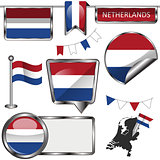 Glossy icons with flag of Netherlands