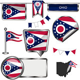 Glossy icons with flag of Ohio