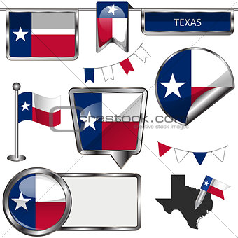 Glossy icons with flag of Texas