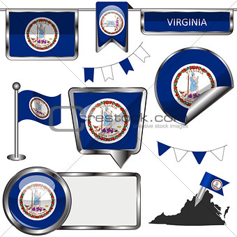 Glossy icons with flag of state Virginia