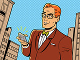 Retro Man With Glasses and Phone