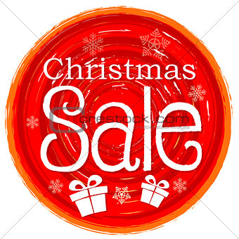 christmas sale and gift box on circular drawn red banner with sn