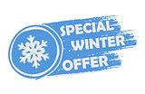 special winter offer with snowflake sign, drawn banner
