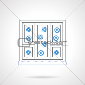 Window with snowflakes flat color line vector icon