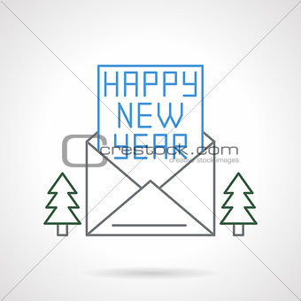 Happy New Year flat line vector icon