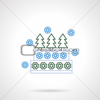 Xmas cake with decorations flat line vector icon