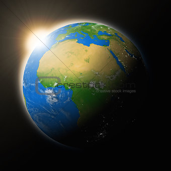 Sun over Africa on planet Earth