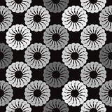 Black and grey background white round abstract flowers