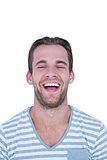 Happy handsome man laughing in front of camera