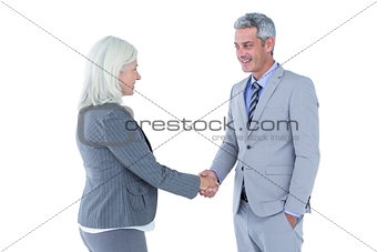 Businessman shaking hands with a businesswoman