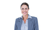 Businesswoman smiling on a white background