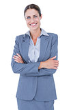 Businesswoman smiling on a white background