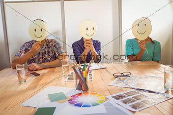 Casual people sitting on chair with smile head