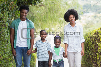 Happy family walking together