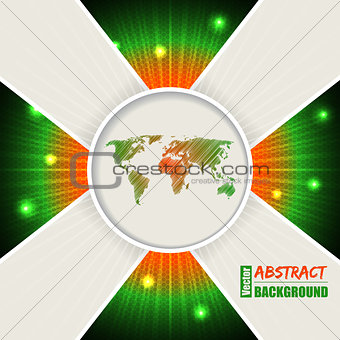 Abstract orange green background with world map