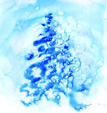 Blue christmas watercolor background with snowflakes