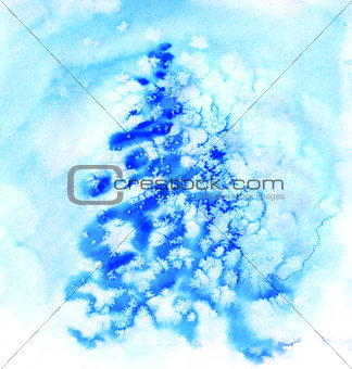 Blue christmas watercolor background with snowflakes