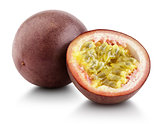 Passion fruit with cut half isolated on white