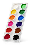 watercolor paints in box isolated on white