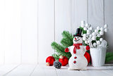 Snowman with christmas fir and balls