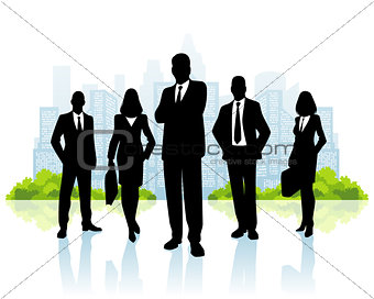 Business team on city background