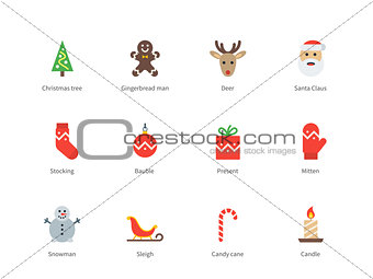 Christmas and New Year color icons on white background.