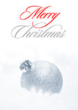 Christmas Decoration with White Ball in the Snow on the White Background. Greeting Card