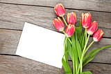 Colorful tulips and greeting card