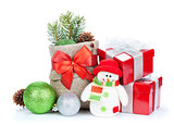 Christmas gift boxes, decor and snowman toy