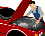 Mechanic repairs motor  