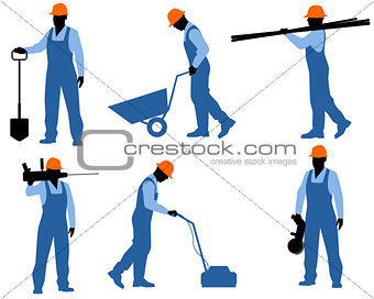 Six workers silhouettes