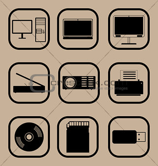 Computer equipment icons set