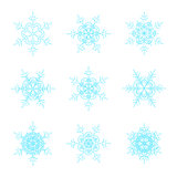 Blue vector snowflakes doodle design