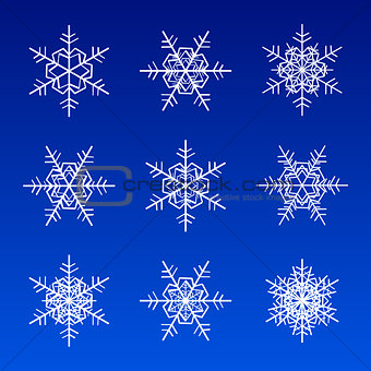 Vector snowflakes white isolated on blue