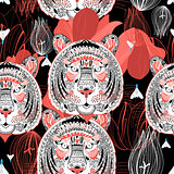pattern ornamental graphic portraits of tigers