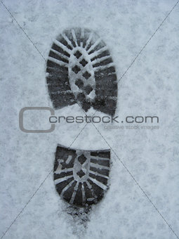 Trace of shoe on a snow
