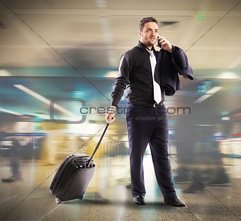 Busy businessman in airport