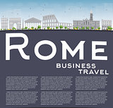 Rome skyline with grey landmarks and copy space. 