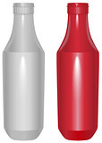 Red and white plastic template bottle for ketchup