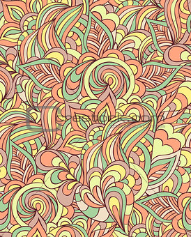 pattern with abstract flowers,leaves and lines.