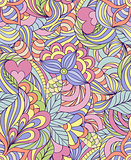 pattern with abstract flowers,leaves and hearts.