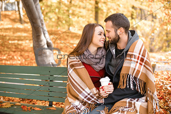 Nice concept for young couple in autumn park